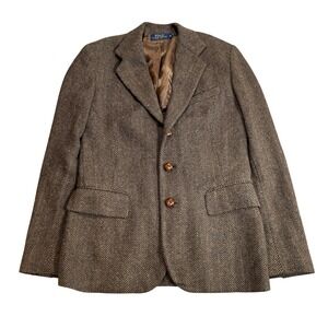 Polo Ralph Lauren Brown Herringbone Wool Blazer Jacket Made in Italy Womens 4
